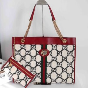 Gucci Rajah Tote Bag with Pouch in Red Leather - #8D | AlmaBagz