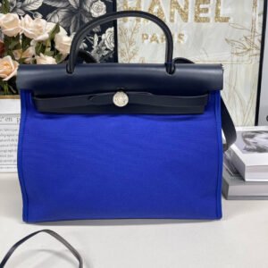 Hermes Preloved Herbag31 Blue Canvas Satchel Bag | AlmaBagz
