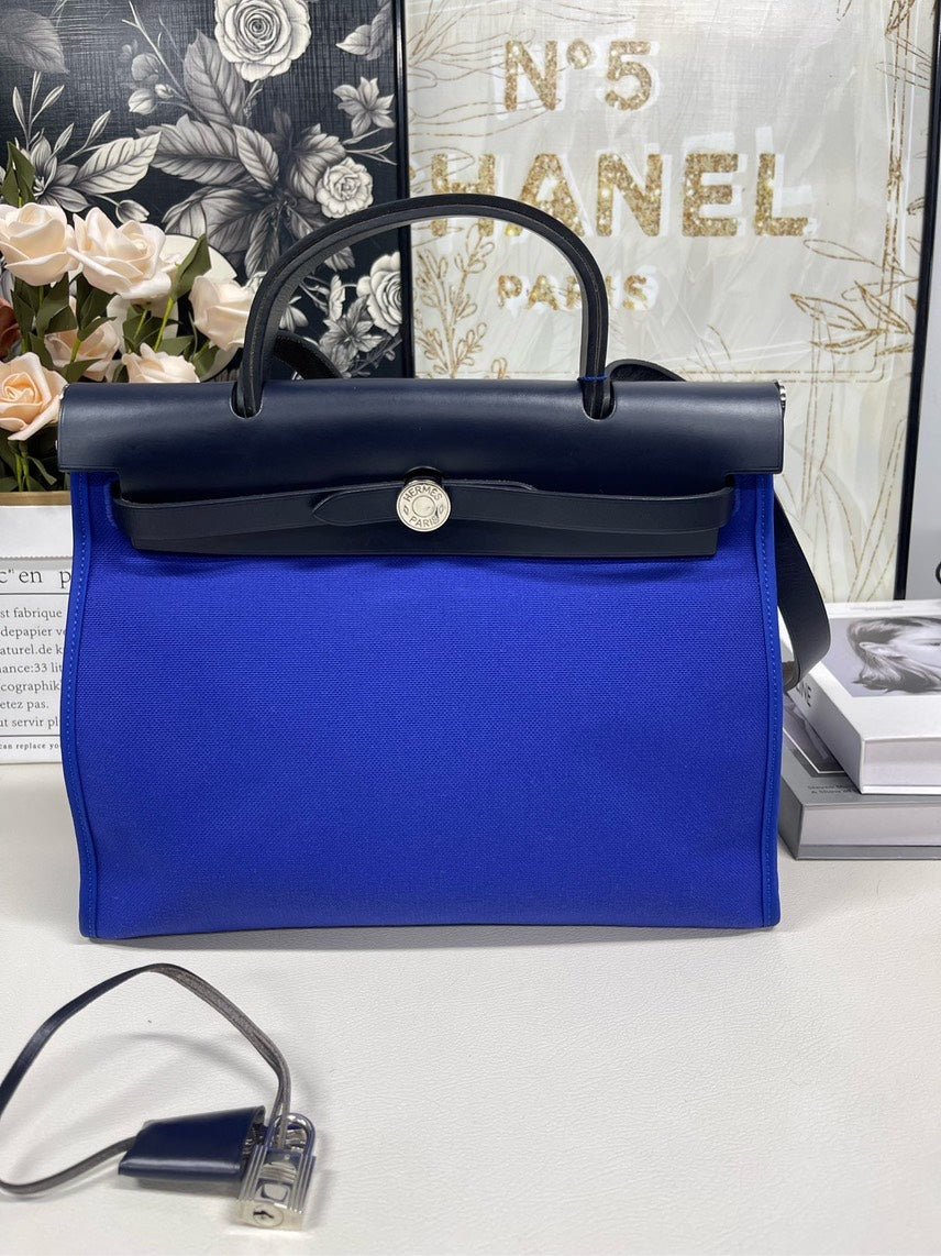 Hermes Preloved Herbag31 Blue Canvas Satchel Bag | AlmaBagz