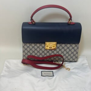 Gucci Padlock Shoulder Bag Navy Blue/Red Leather Canvas | AlmaBagz