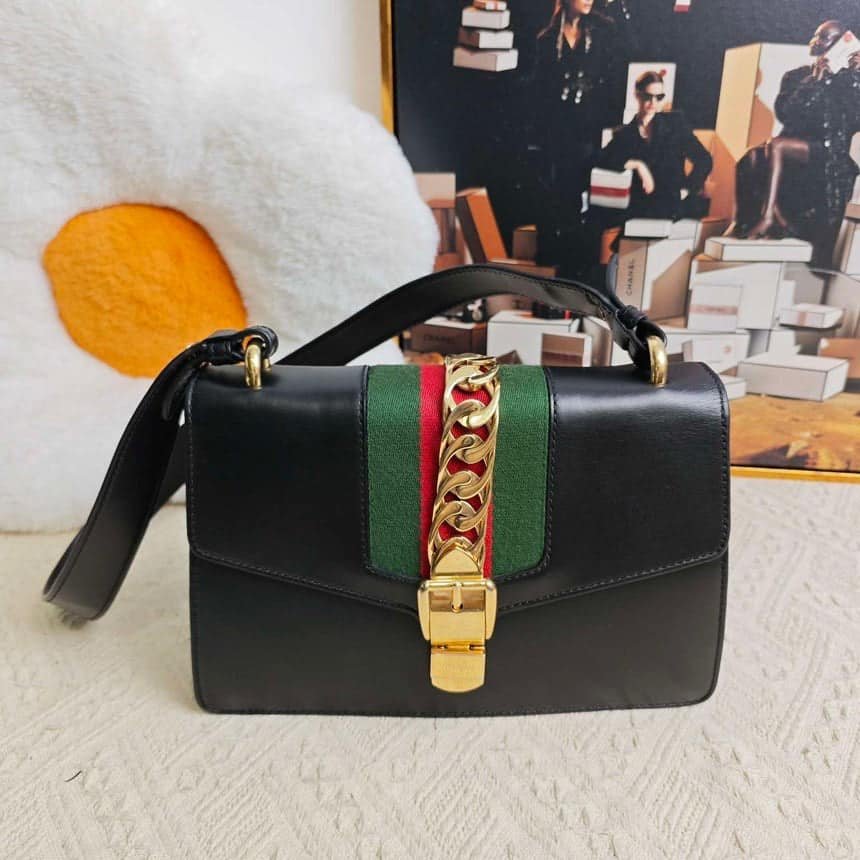 Gucci Sylvie Black Shoulder Bag - Pre-Loved Designer Handbag | AlmaBagz