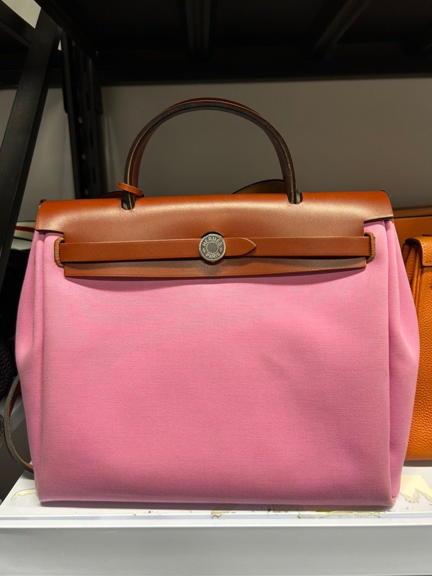 Hermes Herbag MM Pink Canvas Satchel/Top Handle Bag | AlmaBagz