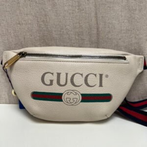 Gucci GG Vintage Logo White Leather Belt Bag | AlmaBagz