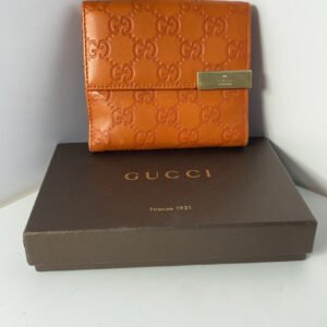 Gucci GG Marmont Foldable Wallet Orange Leather with Original Box | AlmaBagz