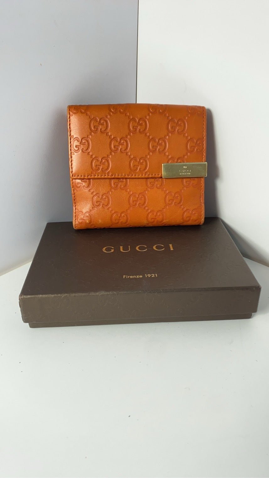 Gucci GG Marmont Foldable Wallet Orange Leather with Original Box | AlmaBagz