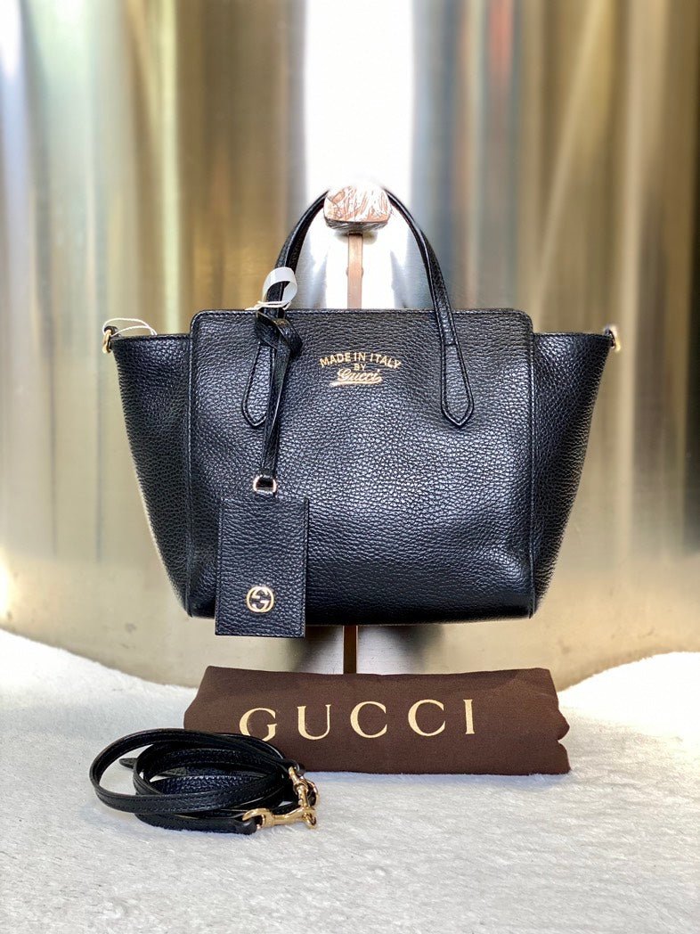 Gucci Preloved 7552 Black Leather Tote Bag | AlmaBagz