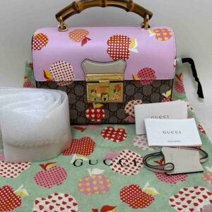 Gucci GG Supreme Pink and Beige Bamboo Handle Top Handle Bag | AlmaBagz