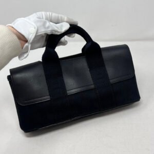 Hermes Black Canvas & Leather Satchel/Top Handle Handbag Preloved AF680 | AlmaBagz