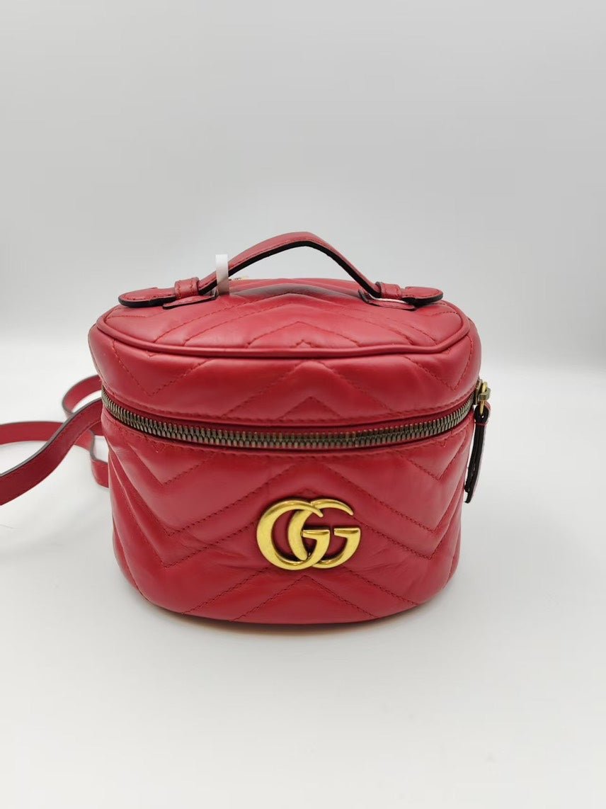 Gucci GG Marmont Red Round Mini Crossbody Bag | AlmaBagz
