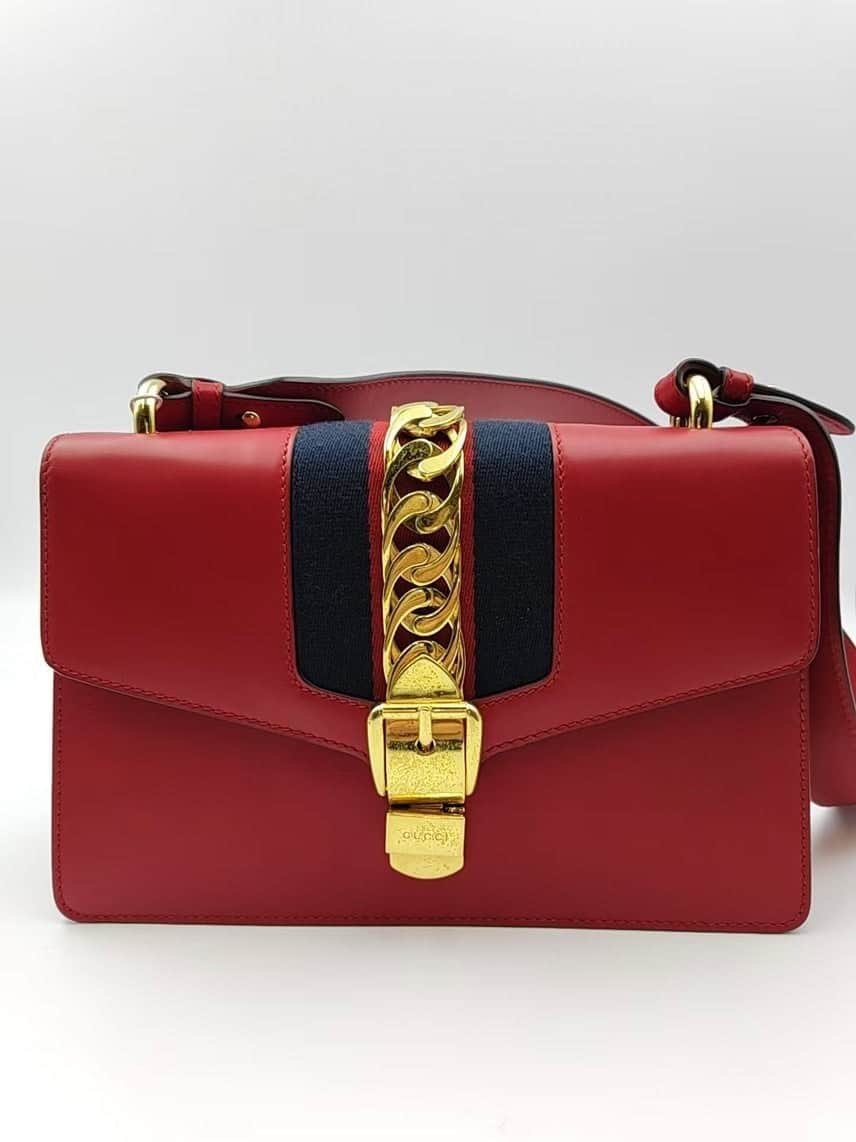 Gucci Sylvie Red Leather Crossbody Bag | AlmaBagz