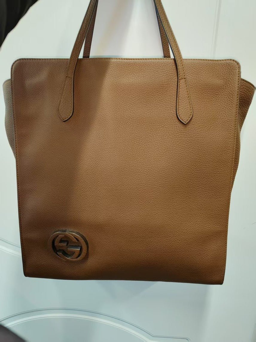 Gucci Tall Tote Bag in Tan Leather - Preloved Gucci Handbag | AlmaBagz
