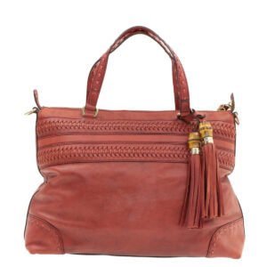GUCCI Green Carpet Challenge Leather 2Way Tote Bag Fringe Bamboo Red Auth rd707 | AlmaBagz