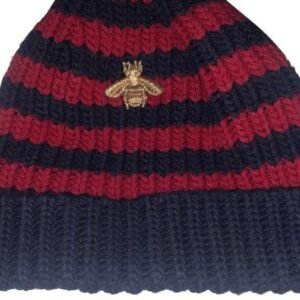 Gucci Red and Blue Beanie Hat with Gold Bee | AlmaBagz