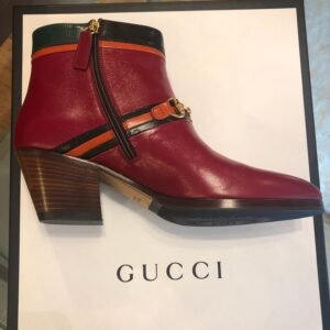 Gucci Ankle Boots in Burgundy with Hunter Green Trim | AlmaBagz