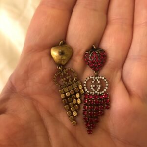 Gucci Strawberry Drop Earrings with Red Crystals | AlmaBagz