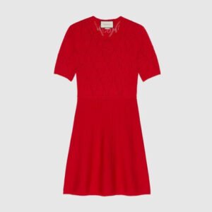 Gucci Red Wool Dress with GG Perforations | AlmaBagz