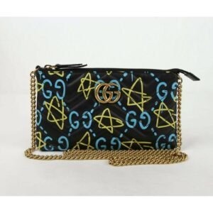 Gucci Marmont GG Ghost Black Leather Quilted Chain Crossbody Bag | AlmaBagz