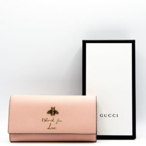 Gucci Continental Bee Blind for Love Wallet Pink Leather 454070 | AlmaBagz