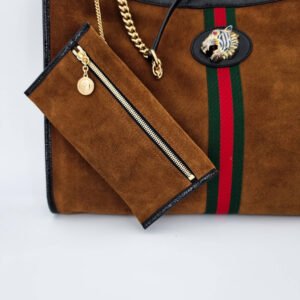 Gucci Maxi Rajah Tote Brown Suede | AlmaBagz