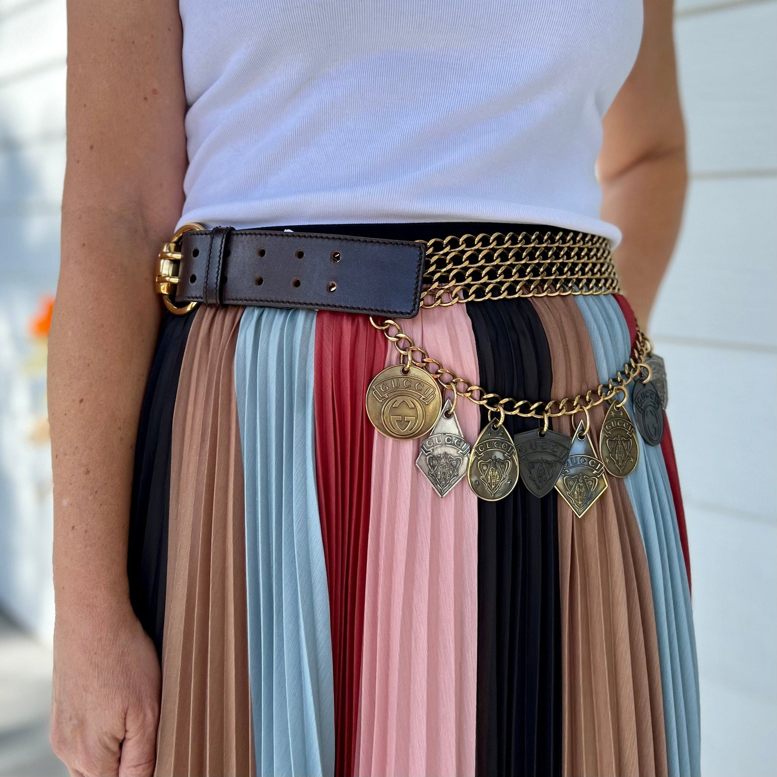 Gucci Goldtoned Crest Charms Belt | AlmaBagz