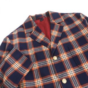 GUCCI Jacket Main: 100% cashmere, Lining: 100% rayon, Part: 100% polyester, Part: 90% polyester, Part: 6% rayon Navy x orange mens 46 Used | AlmaBagz