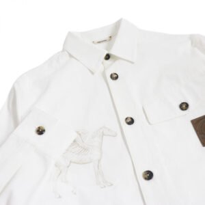 HERMES Long sleeve shirt Main: 54% rayon, Main: 46% cotton, Leather part: cowhide, Part: 100% cotton white mens 46 Used | AlmaBagz