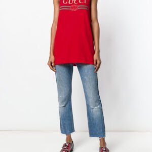 Gucci Vintage Logo Print Red Tank Top | AlmaBagz