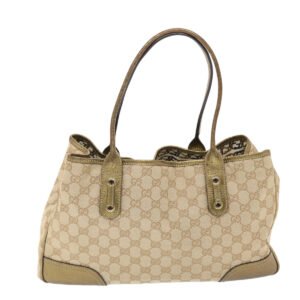 Gucci GG Canvas Princy Line Tote Bag Leather Gold Tone 163805  tb793 | AlmaBagz