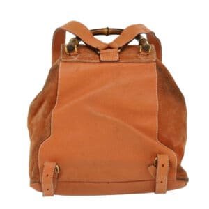 GUCCI Bamboo Backpack Suede Leather Orange Auth th3041 | AlmaBagz