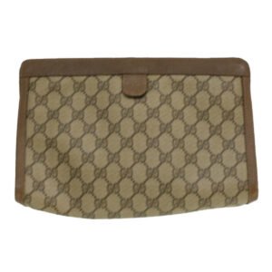GUCCI Web Sherry Line GG Canvas Clutch Bag PVC Leather Beige Green  th3181 | AlmaBagz