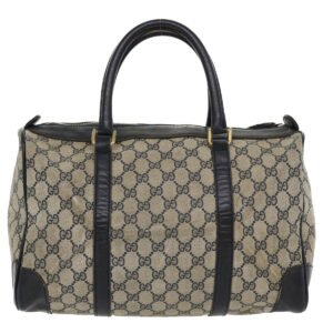 Gucci GG Canvas Boston Bag PVC Leather Gray Navy  th3293 | AlmaBagz