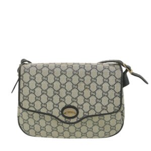 GUCCI GG Plus Canvas Shoulder Bag PVC Leather Gray Navy  th3486 | AlmaBagz