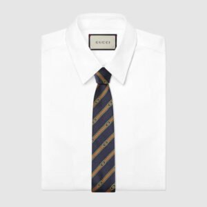 Gucci Interlocking G Web Silk Jacquard Tie in Navy | AlmaBagz