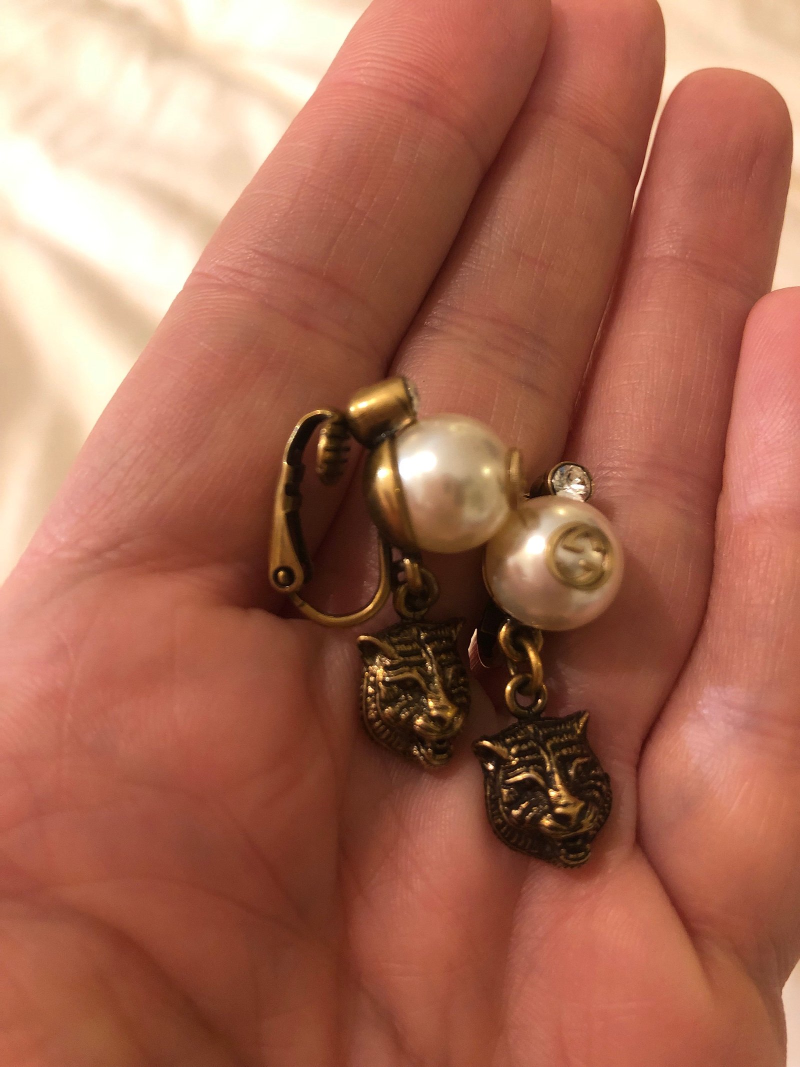 GUCCI Feline Head Brass and Crystal Drop Earrings | AlmaBagz