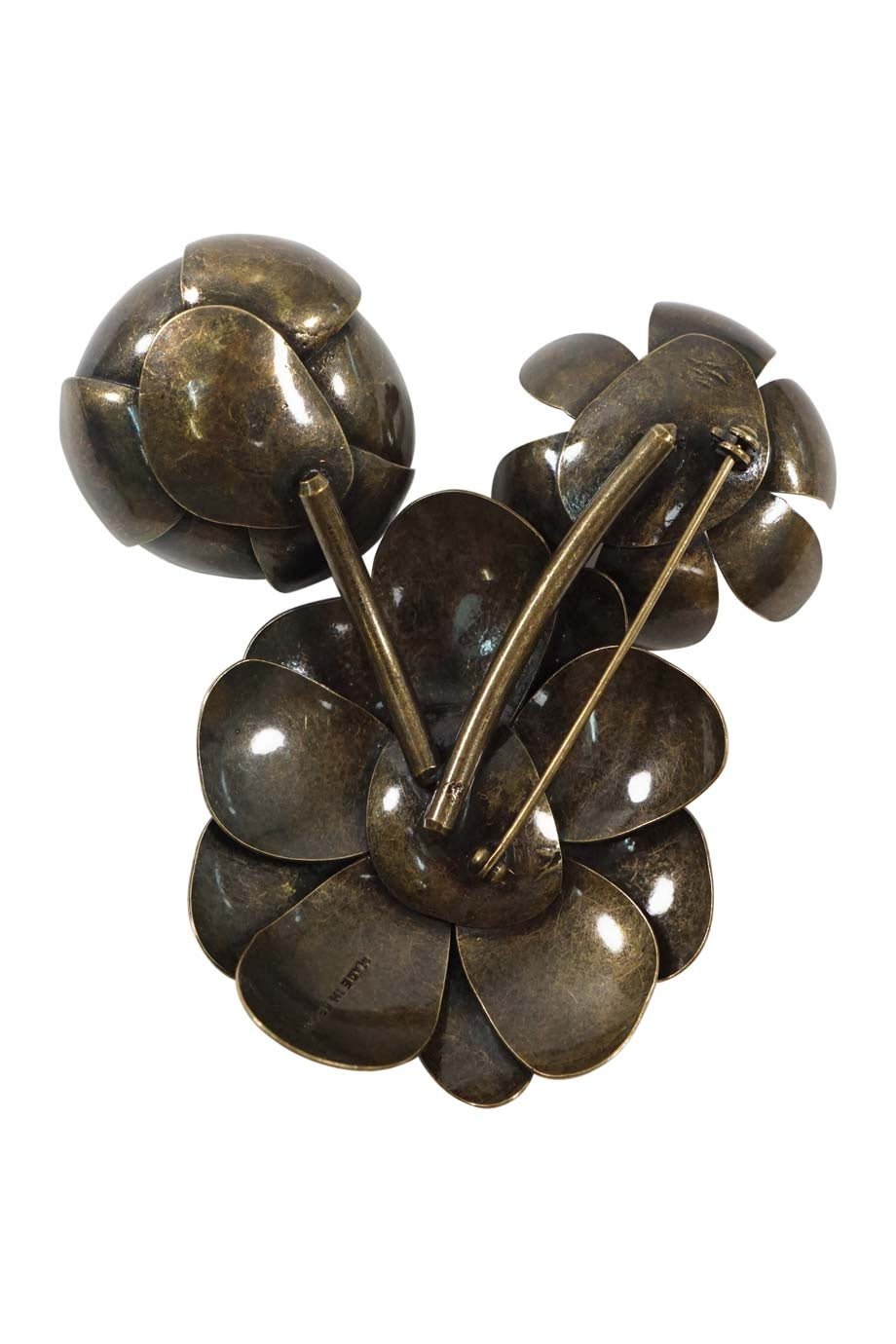 LOUIS VUITTON Black Crystal on Gold-tone Metal Flower Brooch | AlmaBagz