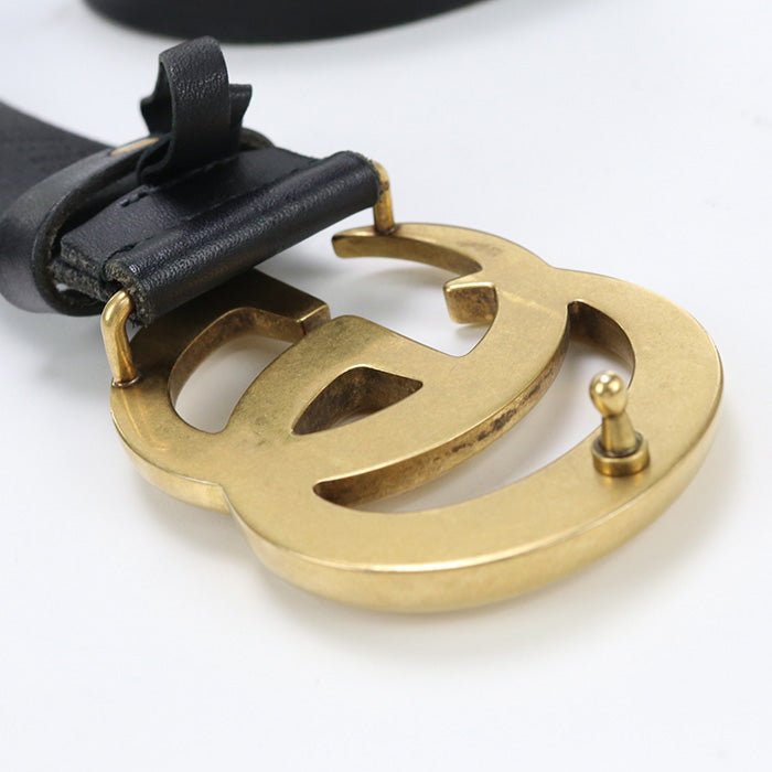 GUCCI 409416 CVE0T belt Double G Wide belt leather/metal black gold mens | AlmaBagz - Image 7