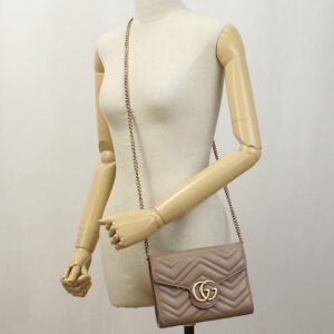GUCCI 474575 Quilted mini GG Marmont Diagonal Shoulder Bag leather Beige Women | AlmaBagz
