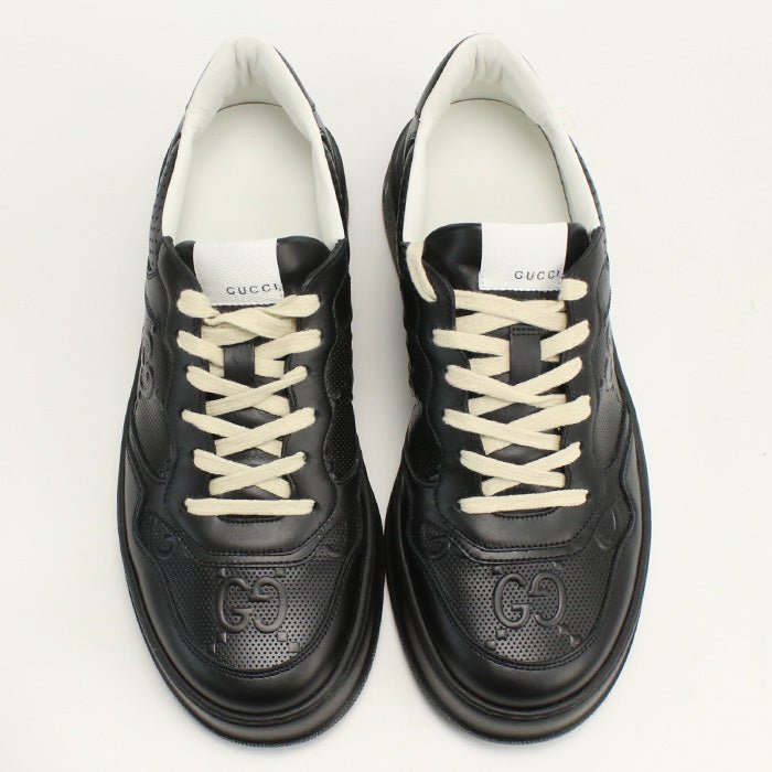 GUCCI 669582 Men's sneakers GG emboss Shose leather black mens | AlmaBagz