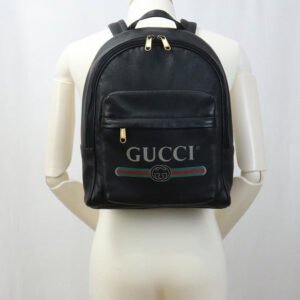 GUCCI 547834 Backpack GUCCI logo print Backpack leather black mens | AlmaBagz