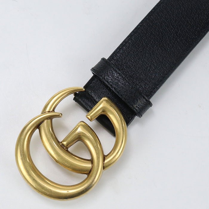 GUCCI 406831 DJ20T 1000 belt Double G Wide belt leather/metal black mens | AlmaBagz