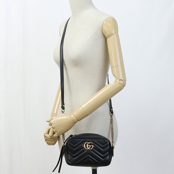 GUCCI 448065 DTD1T 1000 Quilted mini bag GG Marmont Diagonal shoulder leather Black Women | AlmaBagz