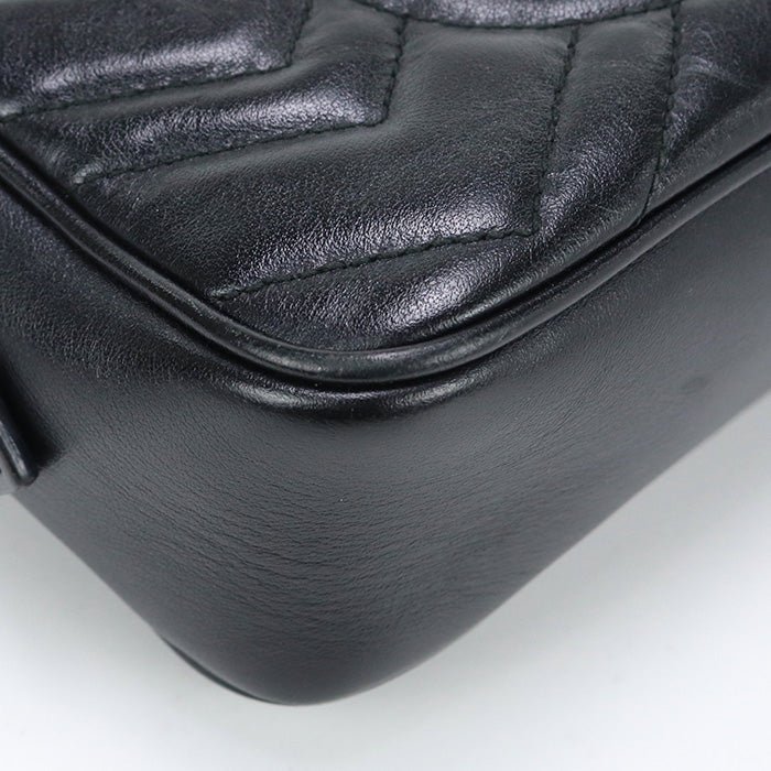 GUCCI 448065 DTD1T 1000 Quilted mini bag GG Marmont Diagonal shoulder leather Black Women | AlmaBagz - Image 9