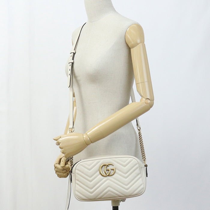 GUCCI 447632 Small Shoulder Bag GG Marmont Diagonal sling leather white Women | AlmaBagz