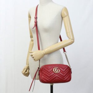 GUCCI 447632 Small Shoulder Bag GG Marmont Diagonal leather Red Women | AlmaBagz