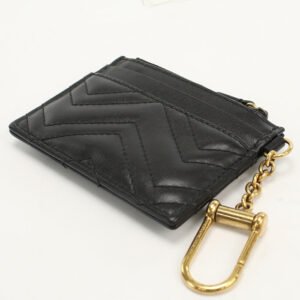 GUCCI 627064 Coin Purse Double G Wallet with key chain leather black Women | AlmaBagz
