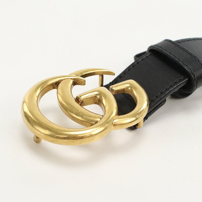 GUCCI 414516 AP00T 1000 belt GG Marmont Double G Slim belt leather black mens | AlmaBagz