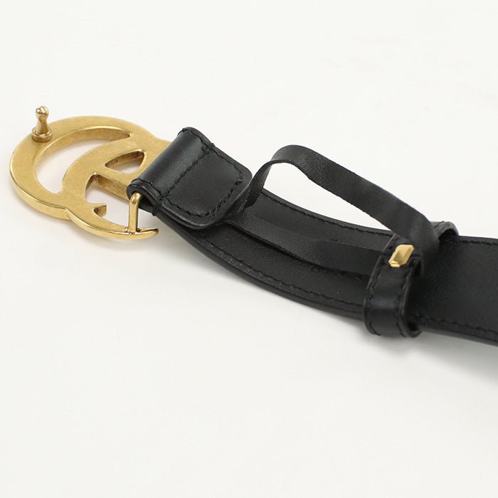 GUCCI 414516 AP00T 1000 belt GG Marmont Double G Slim belt leather black mens | AlmaBagz - Image 2