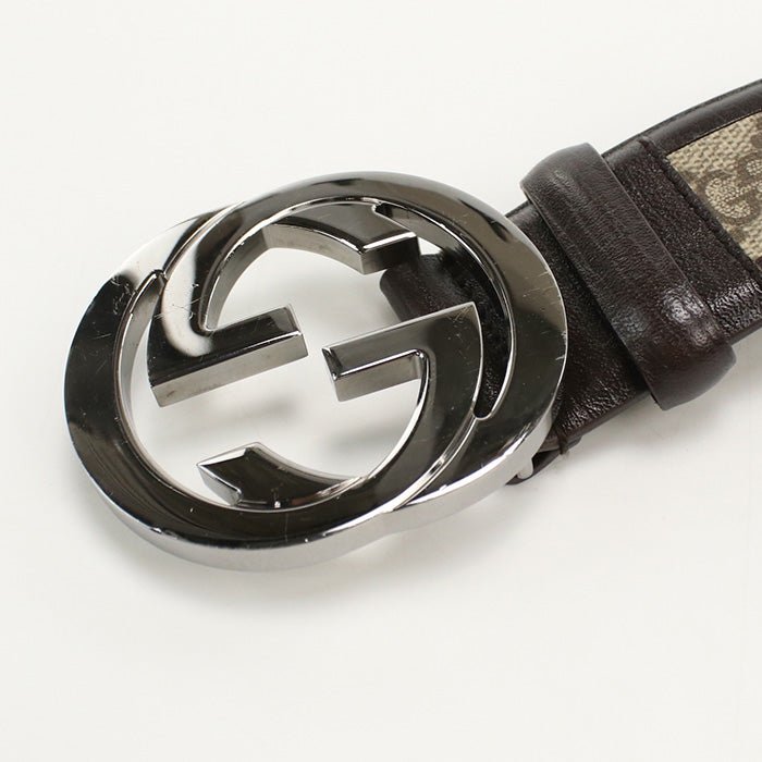 GUCCI 142931 belt Interlocking G Men's belt GG Supreme Canvas, leather beige mens | AlmaBagz