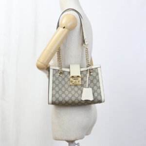 GUCCI GU88506 Small Shoulder Bag Padlock GG Supreme Canvas beige Bag Women | AlmaBagz