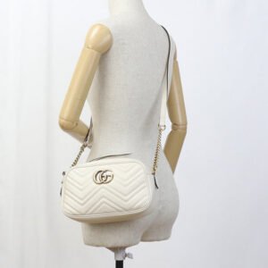 GUCCI 447632 Shoulder Bag GG Marmont Small Shoulder Bag/Quilted Pochette Bag leather white Women | AlmaBagz